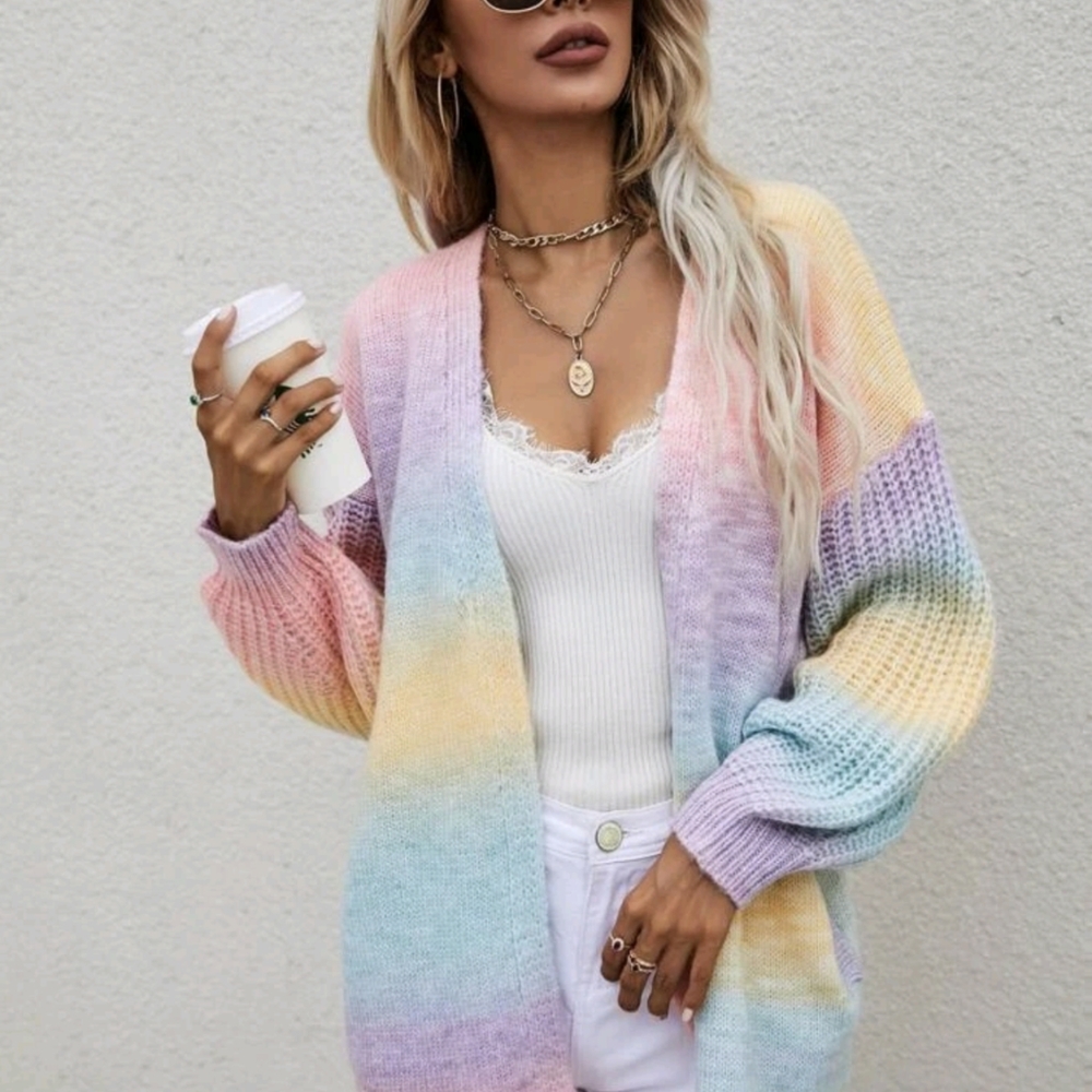 Pastel Rainbow Oversized Knit Cardigan, NEW L-XL